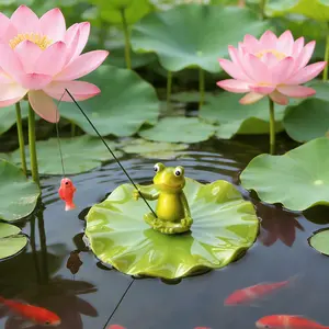 Floating Frog on Lotus Leaf, Fishing Frog Decor, Fun Garden Pond Ornament, Fish Tank Floating Decoration, Resin Craft