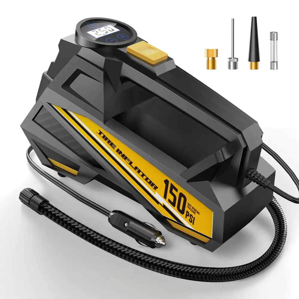 Tire Inflator Portable Air Compressor (Up to 150 PSI) Tire Pump for Car 12V DC Digital Air Pump with 12 LEDs Super Bright Light for Bicycle, Motorcycle, Automotive Car Accessories,car decor,auto accessories wireless design Fast