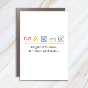 Funny Mother's Day Card, Laundry Instructions Card, Humorous Cards For Mum MC30