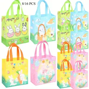 8pcs/16pcs Easter egg bunny with handle, tote bag, gift bag, accompanying gift, non-woven bag, reusable, holiday party supplies, party birthdays, Party Gift Packs