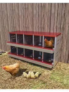 Gaomon Rustproof Metal Chicken Nesting Box, 10-Compartment Wall-Mountable Roll Away Laying Box for Hens, Waterproof, Ventilated with Perch, Red