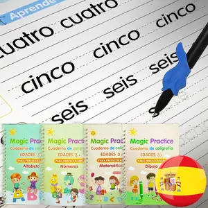 Magic Grooved Writing Practice for  - Spanish  Tracing Practice Book,   Handwriting Workbooks Without Tears, 4-Theme Copybooks Disappearing Pen (Spanish, Small)