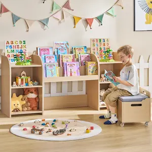 ONBRILL Kids Bookshelf with Reading Nook, 64.5" Toy Storage Organizer with Movable Bench with 3 Storage, Kids Bookcase with 3-Tier Bookshelf, 6 Storage Cubbies, Toy Box & Chest for Bedroom, Playroom