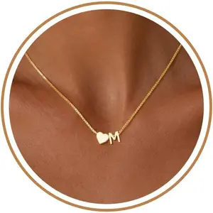 Heart Initial Necklaces for Women Trendy Non Tarnish Dainty Personalized Monogram Letter Custom Initial Pendant Necklace Gold Jewelry