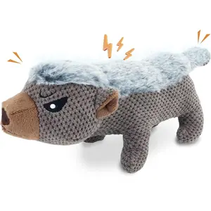 Squeaky DogToys for Aggressive Chewers Indestructible Dog Squeaky Toys with Crinkle Paper Durable Teething Chew Toys for Medium and Large Breed Dark Grey Honey Badger