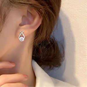 Fashionable and simple cross zirconia stud earrings for women, DDES0230  small and exquisite, versatile design earrings 14K Gold-Plated