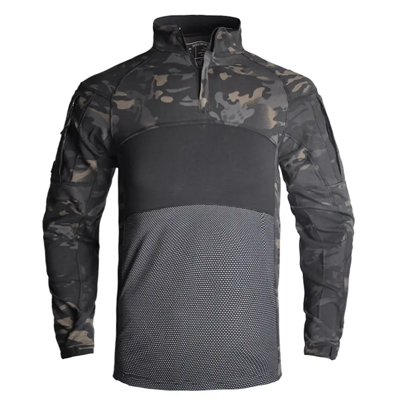 Men's Tactical Combat Shirt, Long-Sleeve ACU Camouflage Military Uniform with Breathable Stretch Fabric and Reinforced Elbows for Airsoft, Uniforms, Clothes, Military Look, Workwear, Menswear, Pockets, Concealable Cut, Abrasion-Resistant Material, Advance