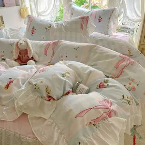 3-Piece Korean Princess Style Bedding Set, Soft Bedding Sets, Includes 1 Fitted Sheet & 2 Pillowcases, Soft Comfortable Home Bedroom Accessories