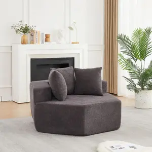 Niccae 54-inch Modern-style hexagonal single lounge chair, featuring versatile arrangements and a modular design; this chenille-upholstered sofa is ideal for lounges, game rooms, living rooms, and bedrooms.