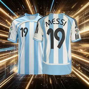 19# Messi 2006 Argentina National Home And Away Blue Short And Long Sleeve Soccer Jersey Fans Version