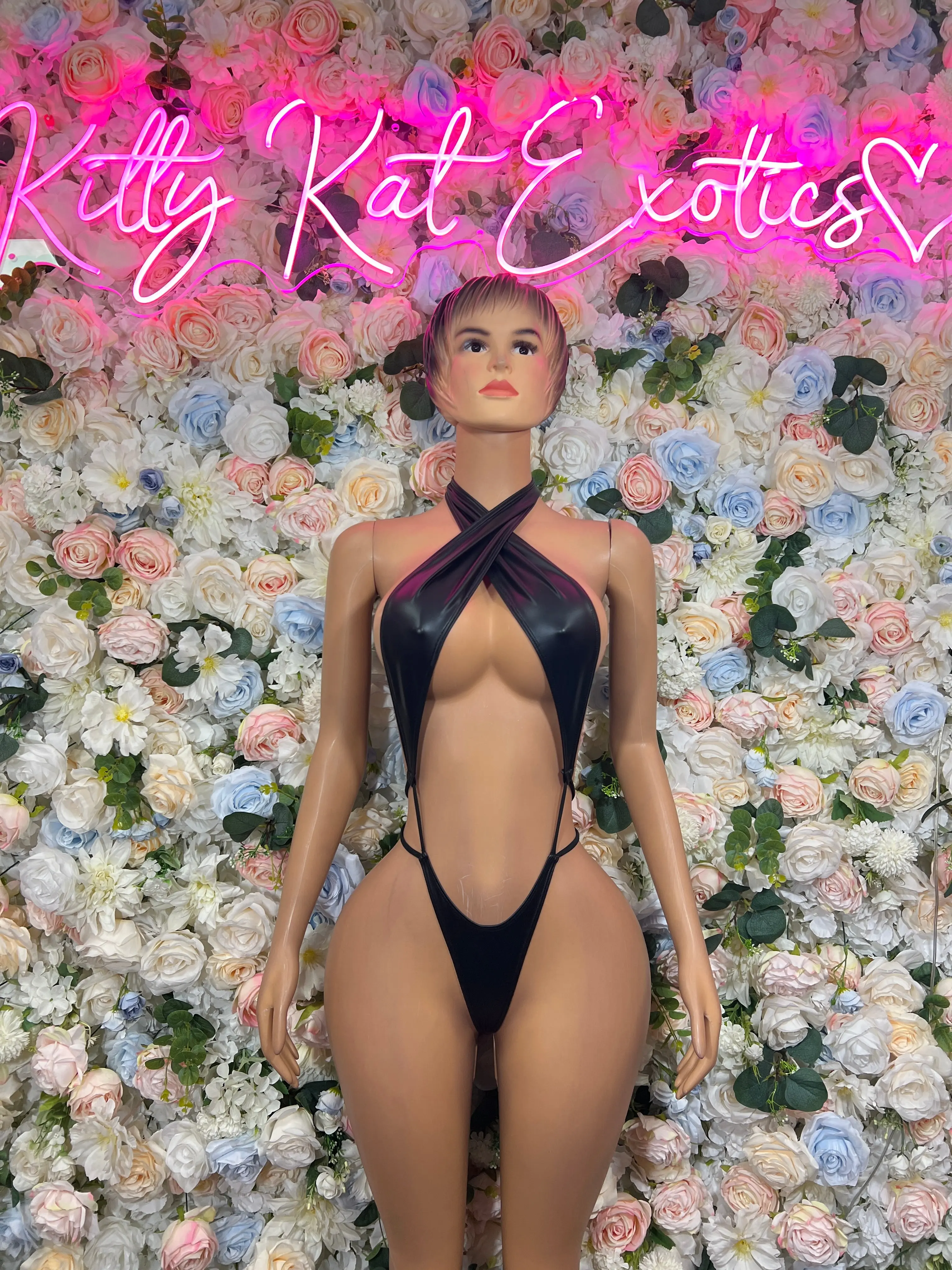 Matte Black Latex Bodysuit One Piece – Rave Festival Outfit Bottlegirl Exotic Dance Clubwear Outfit