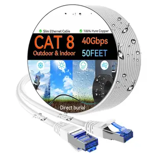 8 Ethernet  Slim 50ft Outdoor & Indoor, Pure Copper Cat8 Internet  for  & Direct Burial, Flexible Cat8 Ethernet  40G 2000MHZ,  8 Network  for Indoor White