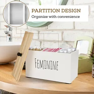 Wooden Sanitary Napkin Box with Lid, Farmhouse Style Bathroom Storage Container, Decorative Wooden Organizer for Bathrooms