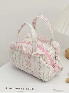 Floral Pattern Handbag, Cute Mini Ruffle Handbag, Portable Travel Bag, Suitable for Commuting, Travel, Daily Outing, Dating Gift, Handheld Bag, Handheld Bag Purse