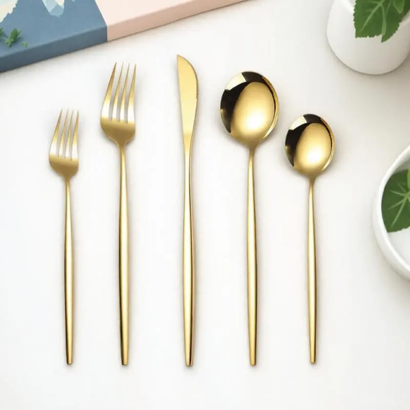Gold 20-Piece 18/10 Stainless Steel Cutlery Set - Modern Tableware, Dishwasher Safe, Mirror Polished Flatware Design with Dessert Fork for Dinnerware Service