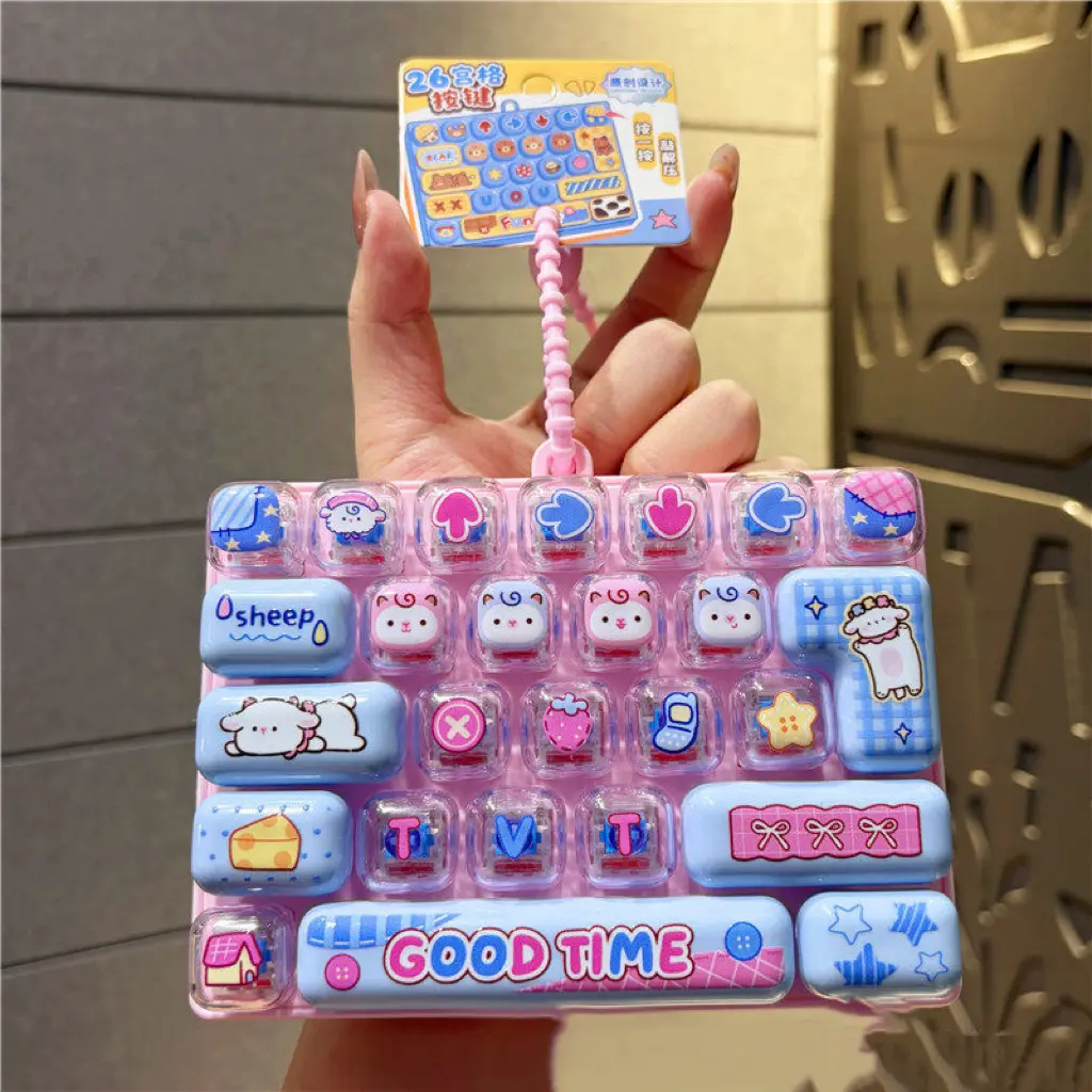 26-Key Mini Fidget Keyboard Keychain, Portable Sensory Stress Relief Toy, Cute Backpack Accessory and Gift for Kids & Adults