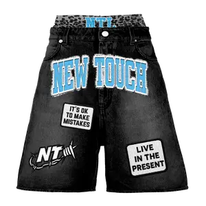 Black/Blue Leopard Double Waisted Jorts