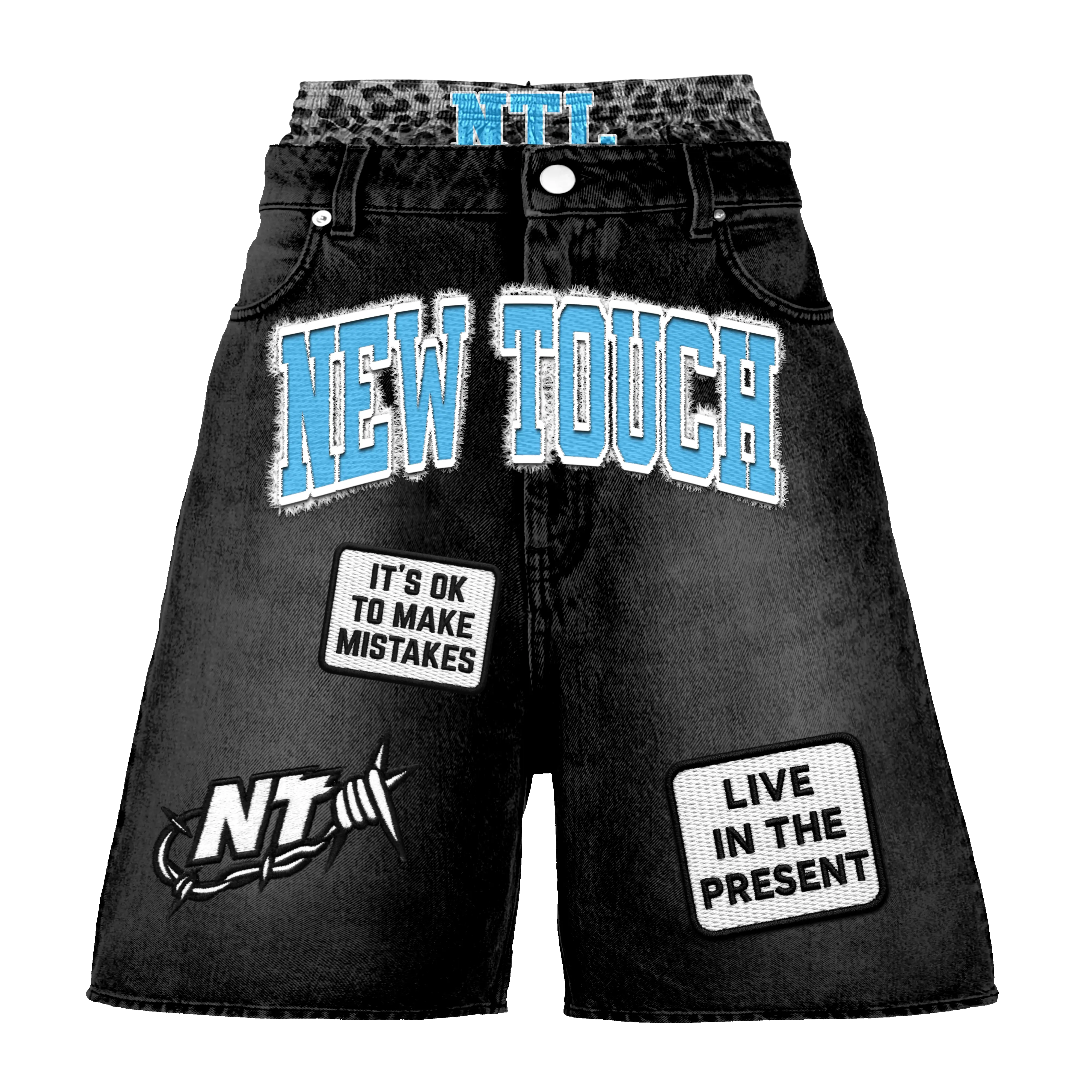 Black/Blue Leopard Double Waisted Jorts