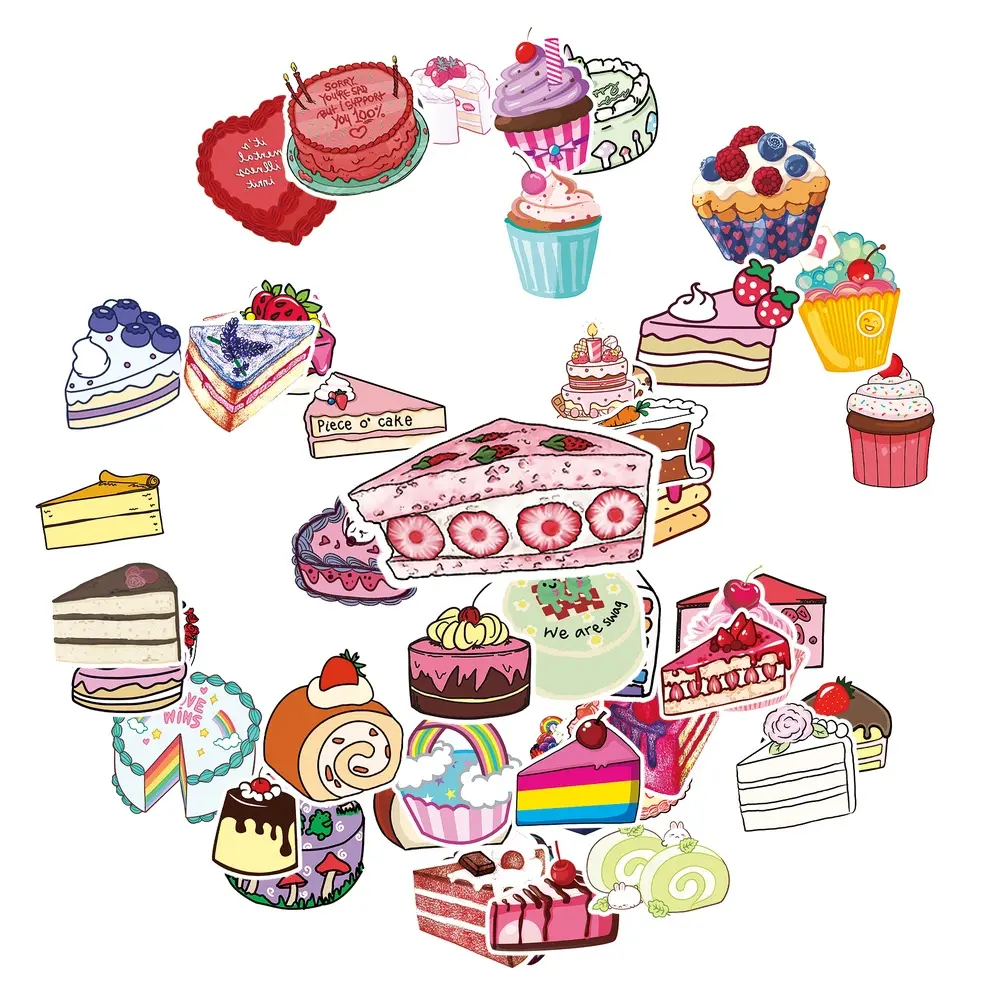 50Pcs Cute Cake Dessert Vinyl Stickers, Colorful Sweet Food Cupcake Decals, Waterproof Cartoon Sticker Pack for Car Window Dashboard, Motorcycle Helmet, Laptop, Water Bottle, Skateboard,Phone Case, Aesthetic Decor, Lovely Sticker Gift for Teens Girls Kids