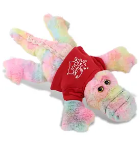 DOLLIBU 17" Large Rainbow Plush Alligator Stuffed Toy - Super-Soft, Adorned with a Red "I Love You" Shirt