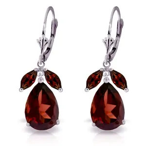 14k White Gold Leverback Earrings with Natural Garnets