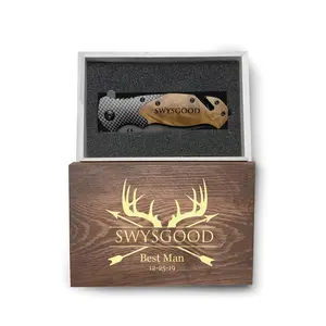 Carbon Fiber Print Pocket Knife with Laser-Engraved Wooden Box – Personalized Folding Gift for Men