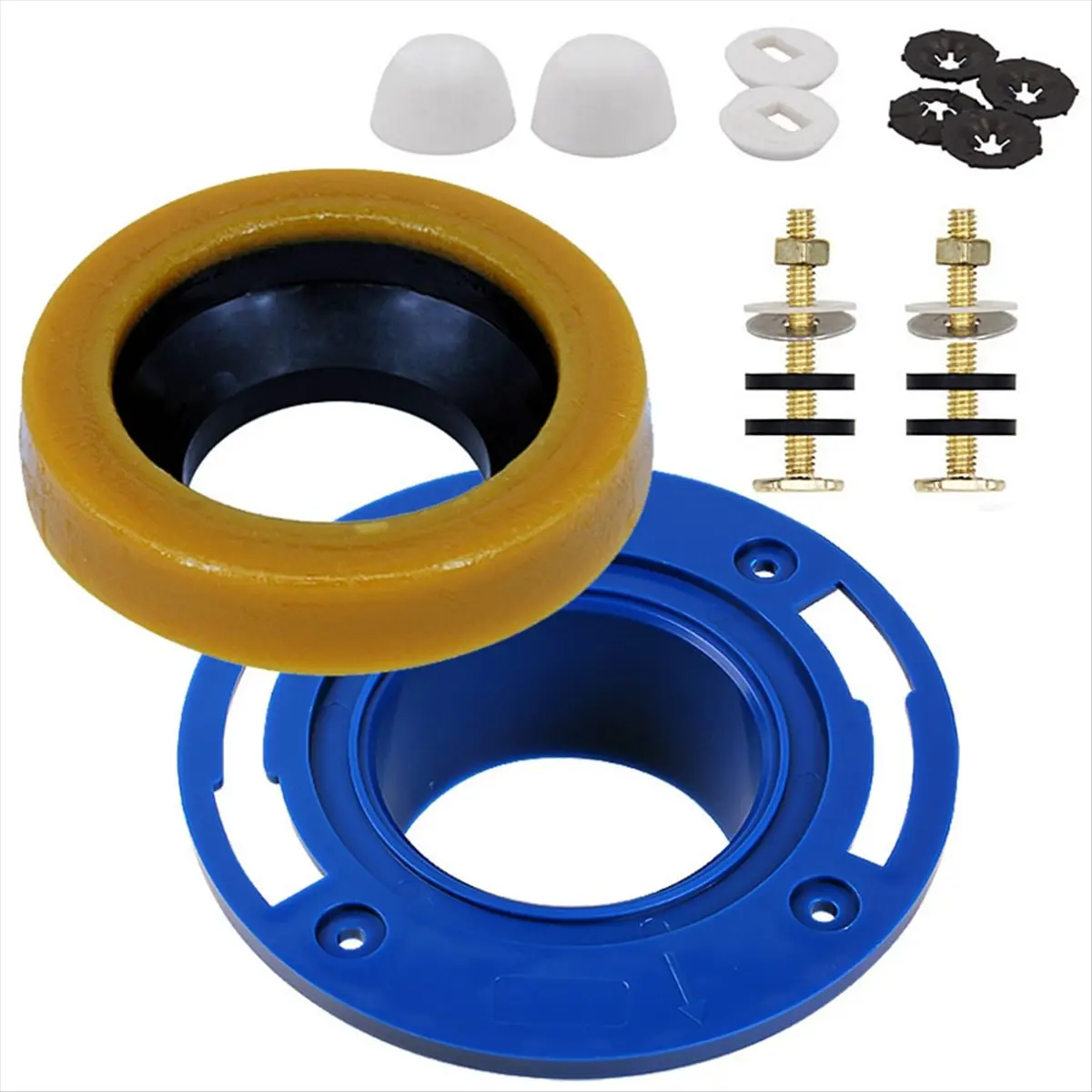 Toilet Flange with Wax Ring for Toilets Replacement Kit Includes Bolts PVC Toilet Flange Repair Kit , Fit Toilet Install