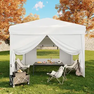[FLASH SALE] Garvee 10x10 Pop Up Canopy Tent with 4 SideWalls, Easy Up Canopy with 3 Adjustable Height, Outdoor Sun Shade with 4 Sandbags & Carrying Bag for Camping, Parties,Outdoor Events-White