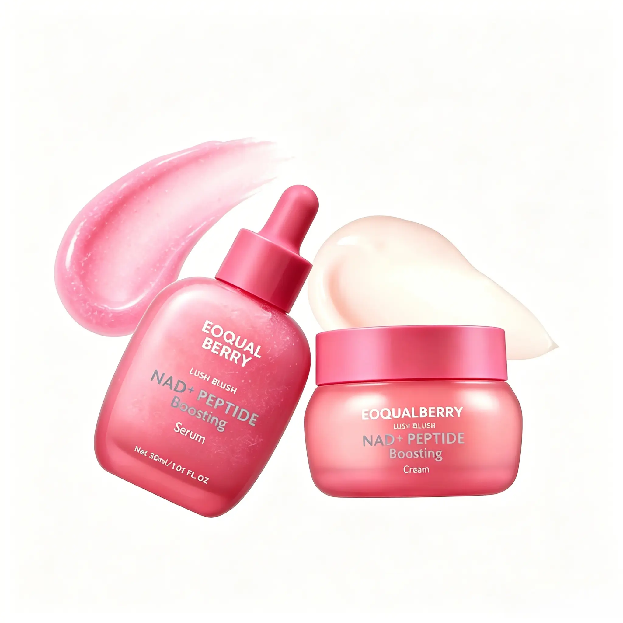 EQQUALBERRY NAD+ Peptide Boosting Smoothie Serum+Cream Set -Anti-Aging Korean Skin Care Vegan Collagen for Wrinkles & Radiant Glow & Firming Serum With 5 Ceramides