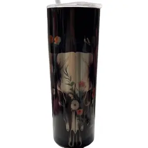 20oz Chrome Bull Skull tumbler skinny straight