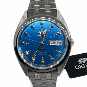 Orient 3 Star Automatic Men's Watch - Light Royale Blue Dial Stainless Steel Crystal 21 Jewels Date Display