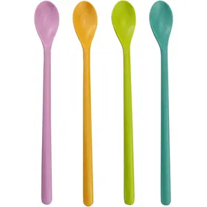4PCS 8.9 inches Long Handle Mixing Spoons - Tall Iced Tea, Ice Cream Sundae, Cocktail, Hot Chocolate Stirring Longdrink Spoons (Pink Yellow Blue Green)