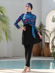 Women's Long Sleeve Swimwear Set, Conservative Middle East Style Bikini Suit, Summer Beach Vacation Wear, Full Coverage Swimsuit