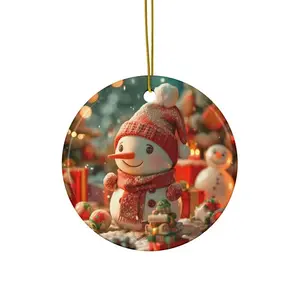 Snowman Ornament Ceramic Decoration for Christmas - White Circle, Star, Heart, Oval Shapes