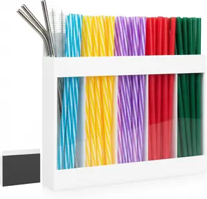 Straw Holder for Cabinet Doors Adhesive Magnetic Organizer with 5 Compartments for Kitchen Pantry Cupboard Tumbler Accessories Inside Cabinetdoor Straws Dispenser