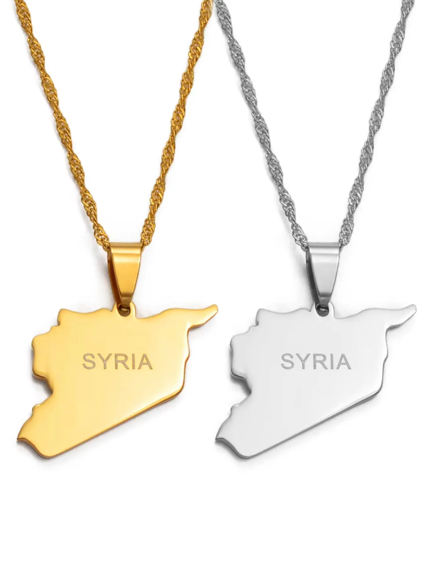 1pc Syria Map Necklaces Gold Color Silver Color Charms Pendant Necklaces Syrians Jewelry Middle East