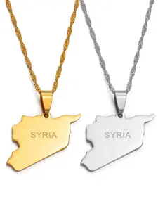 1pc Syria Map Necklaces Gold Color Silver Color Charms Pendant Necklaces Syrians Jewelry Middle East