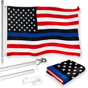 G128 Combo Pack: 6 Feet Tangle Free Spinning Flagpole (Silver) Blue lives matter Flag 3x5 ft Printed 150D Brass Grommets (Flag Included) Aluminum Flag Pole