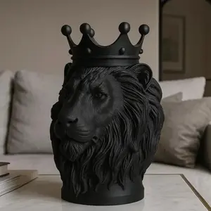 Crowned Lion Storage Vase | 3D Printed Multi-Functional Organizer & Decorative Flower Pot for Makeup Brushes, Pens, Home & Office
