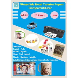 20 Sheets A4 Size Laser Waterslide Decal Paper Sheets Transparent Clear Water Slide Paper for Laser Printer