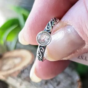 Prasiolite Ring, Recycled Sterling Silver Gemstone Ring