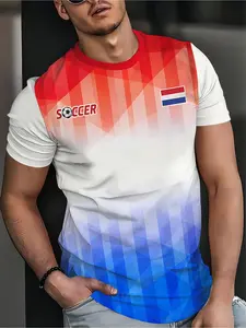 Men's Netherlands Cup Football Jersey, Gradient Flag Badge, Summer Short Sleeve, Quick-Dry Breathable Fabric, Fitness Outdoor Sports Casual Wear