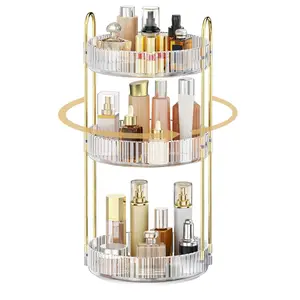360 Rotating Makeup Organizer for Vanity, 3 Tier Adjustable Perfume Organizer for Dresser, Multi-Function Spinning Cosmetics Skincare Storage for Bedroom, Dresser, Countertop, Clear