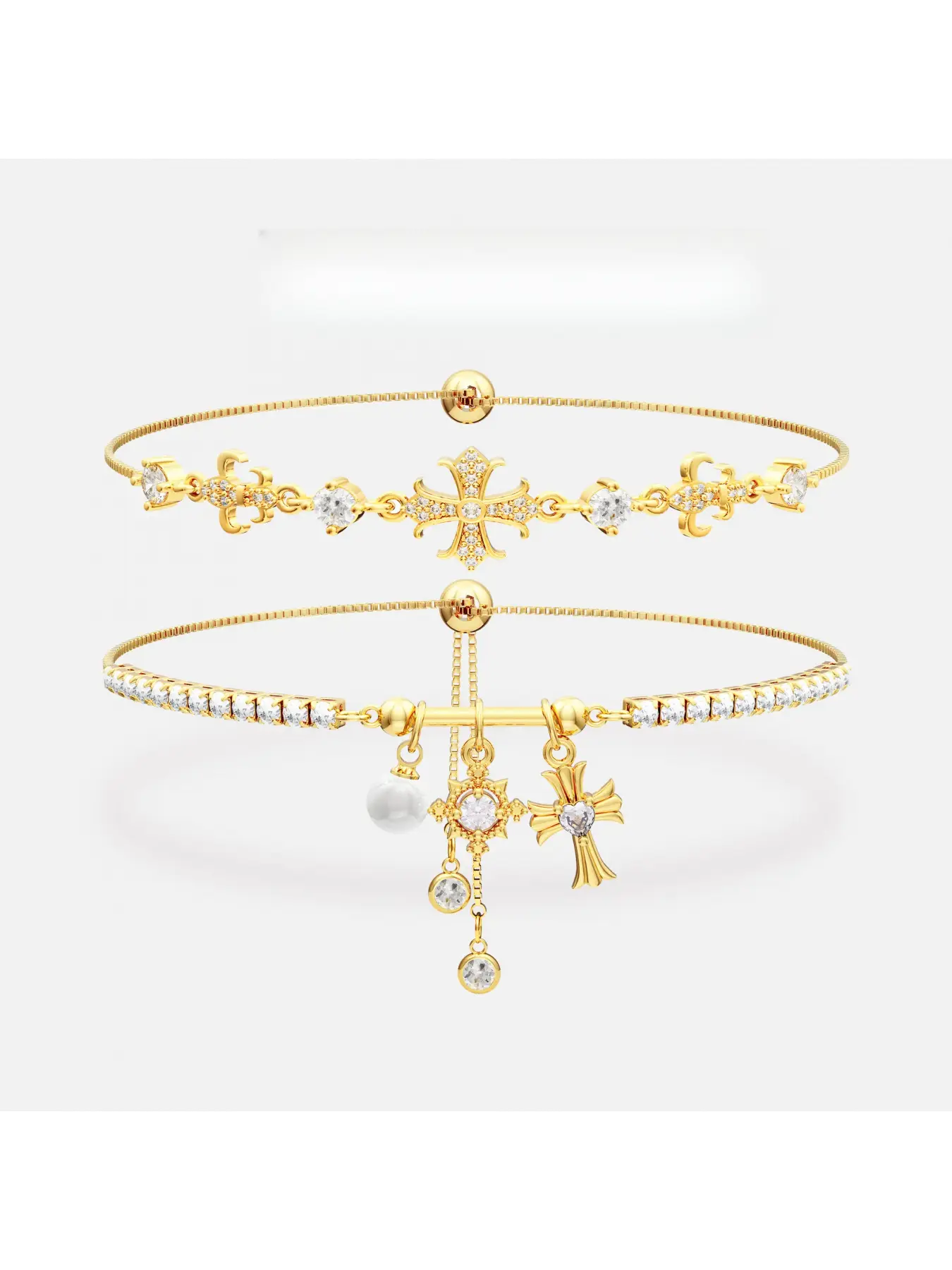 Double Layered Bracelets for Women Snowflake Cross Adjustable Sparkle Set elegant jewelry bracelet Meaningful Christian Symbol Hypoallergenic Gift for Valentine's Day gift  Valentine Wedding Birthday