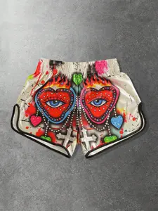 1 Pack Unisex Y2K Streetwear Boxing Graphic Casual Shorts Gothic Sacred Heart Graffiti Print Quick Dry for Men Women Daily Casual Wear Gym Workout Elastic Waist Shorts