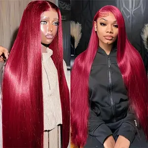 Burgundy 99J Red Color Lace Front Wig Straight 13x6 HD Lace Frontal Wig Human Hair For Women Pre Plucked Colored Lace Wig 180% Density