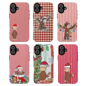 Cute Christmas Monkey Tough Phone Case, Holiday Protective Cover, Curious Georgee Phone Cover, Gift,phone Case Suitable for Iphone 11/12/13/14/15/16/17 Pro Promax Plus Air and Samsung S22/S23/S24/S25 Plus Ultra Fe