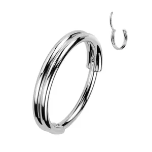 Double Line Clicker Nose Hoop in Surgical Steel 20 Gauge 8mm Hypoallergenic