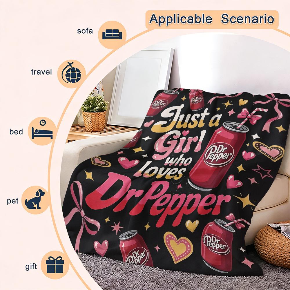 Countdown Sale! The Dr Pepper blanket that makes your heart flutter instantly! Black and pink contrast color + cute print. An extremely funny gift that you can give to yourself or your best friend.Suitable for all four seasons cozy flannel blanket