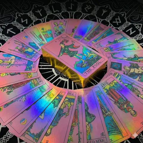 SDIK&SSIK Gradient Pink Gold-Edge Waterproof Foil Tarot Cards Deck for Beginners - Unisex, Durability-Focused, Elegant Design, Wrinkle-Resistant, with Comprehensive Guide Book (Chakra & Planet Map, Zodiac Sign, Element Details + Affirmations)